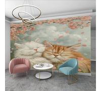 Papier Peint Chat Orange Mignon Papier Peint Chambre Fille Garçon Salon Facile à Installer Sans Colle Tissu de Soie Papiers Peints pour Fond de Télévision Bureau 150x117.5cm