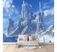 Papier Peint Château De La Montagne Enneigée 500x280 cm Papier Peint Panoramique Effet 3D, Peinture Murale intissé Grande La Science-fiction, pour Moderne Salon Chambre TV Fond