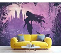 Papier peint château de sirène enchanté - Monde sous-marin - Belle sirène - Botanique marine - Algues murales pour chambre à coucher et salon - 200 x 140 cm