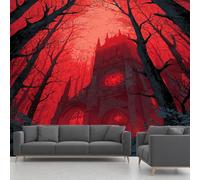 Papier Peint Château, Fresque Murale Cimetière Arbre Mort Gothique, Papier Peint Panoramique Intissé - Décoration Murale Pour Salon, Chambre, Bureau - 200 x 140 cm(non adhésif)