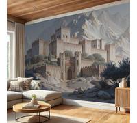 Papier Peint Château Montagnes Enneigées, Papier Peint Panoramique Beige Réalisme Architecture, Pour Salon Chambre Chambre D'Enfant Décoration Murale - Décoration d'intérieur, 350 x 256 cm