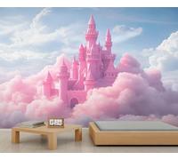 Papier peint château rose, château de princesse de rêve, papier peint de dessin animé pour salon, chambre à coucher, bureau, hôtel, bar, décoration de plafond - 400 x 280 cm