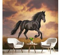 Papier Peint Cheval Au Galop, Autocollant Décoratif Animaux Des Prairies, Facile À Nettoyer Amovible, Couleurs Mélangées Convient Pour Les Salons, Meubles De Bureau Les Murs 250X175 Cm