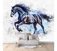 Papier Peint Cheval Noir 150x105 cm Papier Peint Panoramique Effet 3D, Peinture Murale intissé Grande Animal, pour Moderne Salon Chambre TV Fond