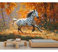 Papier peint cheval tacheté automne forêt animal murale murale cheval qui coule feuillage d'automne papier peint équin pour salon chambre à coucher 430 x 300 cm