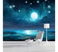 Papier Peint Ciel Étoilé De L'Océan,200x140cm Papier Peint Panoramique Mer Fantastique Murale Poster Tableaux Photo Muraux pour Salon Chambre à Coucher Maison Décoration, Bleu Foncé