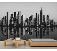 Papier peint City Reflections, papier peint 3D, noir et blanc, pour salon, chambre à coucher, arrière-plan TV, hôtel, bar, décoration - 366 x 254 cm