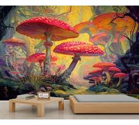 Papier peint coloré de forêt de champignons pour chambre d'enfant, papier peint forêt enchantée pour chambre à coucher, salon, salle à manger, décoration 232 x 158 cm