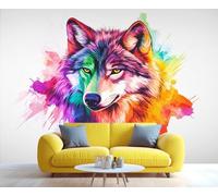 Papier peint coloré loup aquarelle animal mural panoramique bureau réception studio papier peint photo personnalisé (non autocollant)
