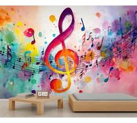 Papier peint coloré Note de musique Splash Notes et symboles de musique Papier peint Clé de sol Personnel Notation Murales pour chambre à coucher Salon Poster 300 x 210 cm