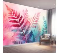 Papier Peint Coloré Panoramique 3D, murale imperméable, Aquarelle Rêveur Feuilles de fougère Texture Papier Peint intissé pour Chambre Salon Personnalisé Décoration Murale 300 x 210 cm