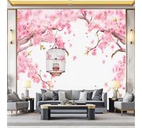 Papier Peint Coloré Panoramique 3D, murale imperméable, Oriental Cerisier en fleurs Cage à oiseaux Papier Peint intissé pour Chambre Salon Personnalisé Décoration Murale 200 x 140 cm