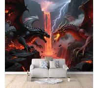 Papier Peint Combat De Dragon 300x256 cm Papier Peint Panoramique Effet 3D, Peinture Murale intissé Grande Flamme, pour Moderne Salon Chambre TV Fond