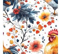 Papier peint Coq Fleurs épais mat 44x300 cm à décoller et à coller Aquarelle Art papier de contact autocollant en plastique avec dos adhésif couverture de plan de travail table