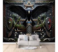 Papier Peint Corbeau 150x105 cm Papier Peint Panoramique Effet 3D, Peinture Murale intissé Grande Bateau-dragon Nordique, pour Moderne Salon Chambre TV Fond