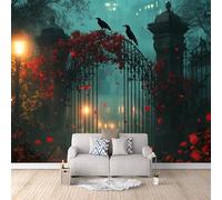 Papier Peint Corbeau Rose 250x175 cm Papier Peint Panoramique Effet 3D, Peinture Murale intissé Grande Château De L'horreur, pour Moderne Salon Chambre TV Fond