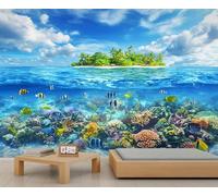 Papier peint côtier, poisson corail, papier peint île pour salon, peintures murales océaniques, 450 x 315 cm (ne pas décoller et coller)