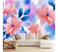 Papier peint Couleur en non-tissé, Papiers Peints Autocollant Motif Aquarelle Pétales Feuilles Adhesif pour Meuble Chambre Armoire Salle de Bain Amovible 300 x 210 cm