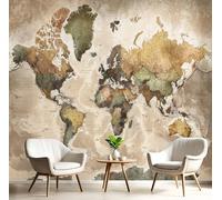 Papier Peint Couleurs La Terre Carte Du Monde,Wallpaper Panoramique Rétro Silhouette, Papier Peint Intissé Salon Chambre Bureau 200×150cm Fresque Murale Brun