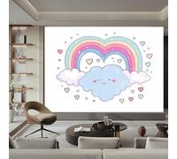 Papier Peint Cœurs Bande Nuages Panoramique 3D Papier Peint Mignon Murale Salon Chambre à Coucher Maison Décoration Intérieure (350 x 256 cm (W x H))