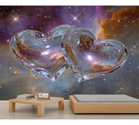 Papier peint cœurs en cristal - Ciel étoilé cosmique - Décoration murale nébuleuse - Thème romantique - Papier peint pour chambre de fille - 232 x 158 cm