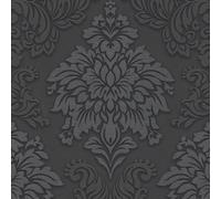 Livingwalls Papier peint intissé Lizzy London Baroque Damas gris et noir métallisé 10,05x0,53 m