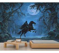 Papier peint Dark Knight - Cheval étalon noir - Pour salon, forêt enchantée - Papier peint pour chambre à coucher - 250 x 175 cm