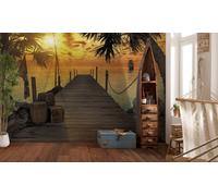 Papier Peint De Chambre Mural Géant 368x254cm ÎLE TROPICALE Orange Bronze