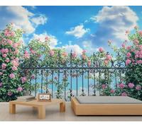 Papier peint de clôture en fer avec roses - Papier peint photo personnalisé pour bureau, réception, studio - Non adhésif