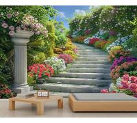 Papier peint de jardin de style européen Fantasy Garden Escalier murales murales Colonnes murales murales colorées Jardin Paysage Papier peint pour salon salle à manger 400 x 280 cm
