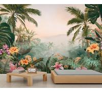 Papier peint de la jungle tropicale, plantes, feuilles de palmier, Monstera - Papier peint pour chambre de fille - Feuilles de bananier vertes - Hibiscus - Paysage naturel - Forêt - Salon - Chambre à
