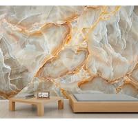 Papier peint de luxe en marbre beige onyx - Papier peint 3D en jade craquelé - Texture pierre naturelle - Pour salon, chambre à coucher - Non autocollant - 450 x 305 cm