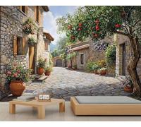 Papier peint de pays européen - Papier peint de rues de petite ville européenne - Papier peint mural géant pour salon, salle à manger - Poster (non autocollant)