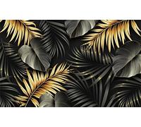 Papier Peint de Photo, feuille d'or noir Papier Peint Intissé Panoramique Poster Tableaux Muraux pour Salon Chambre D'enfants Restaurant Décoration Murale 350x256 cm