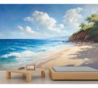 Papier peint de plage, paysage tropical, papier peint de dessin animé pour salon, chambre à coucher, arrière-plan TV, hôtel, bar, décoration - 250 x 175 cm