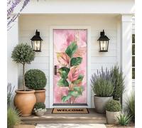 Papier peint de porte Créatif PVC 1 Pour dressing rose vert Aquarelle Feuilles RéAliste,90x200cm(35" x 79")