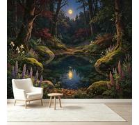 Papier peint de taille personnalisée, paysage paisible de forêt, lac, pleine lune, réflexions, peinture à l'huile, tissu mural, tissu mural, amovible, grand papier peint pour salon, chambre à coucher