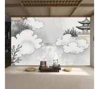 Papier peint de taille personnalisée, style pagode d'Asie de l'Est en bambou, papier peint autocollant amovible à décoller et à coller pour salon, chambre à coucher, magasin, bureau, enfants