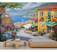 Papier Peint Décoratif Côtier Style Cottage en Bord de Mer Bleu Mer Montagne Paysage Naturel pour Chambre à Coucher Salon Affiche Murale 300 X 210 cm
