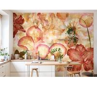 Papier Peint Décoratif Fleurs Séchées Mural 3,66x2,54 m Orange Vlies