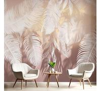 Papier Peint D'Énormes Feuilles Palmier 350× 256cm 3D, Rose Wallpaper Panoramique, Aquarelle Plumes Papier Peint intissé Chambre Salon Personnalisé XXL Décoration Murale,Pour Salon Chambre Bureau