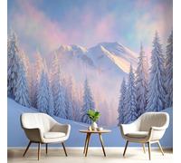 Papier Peint Des Pins Blancs Comme Neige, Autocollant Décoratif Paysage Montagne En Hiver, Facile À Nettoyer Amovible, Bleu Clair Convient Pour Les Salons, Meubles De Bureau Les Murs 150X105 Cm