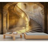 Papier peint d'escalier en spirale vintage architectural mural nordique en pierre murale de style rustique grand papier peint non autocollant pour salon chambre à coucher 400 x 280 cm