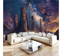 Papier Peint Désert Piliers De Pierre 3D Panoramique intissé Murale Ciel étoilé Voie Lactée Papier Peint xxl Fresque Murale Moderne Peinture Murale Décorative pour Salon Chambre 350x256 12yf339