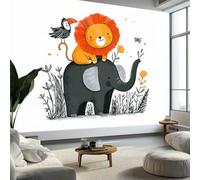Papier Peint Dessin Animé Éléphant Lion, Peinture Murale Photo Animaux de La Jungle Minimalistes Mural Poster Salon Chambre Mur de fond Chambre des Enfants Bureau Décoration de Maison, 400 x 280 cm