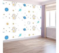 Papier Peint Dessin Animé Espace Étoiles200 x 140 cm Décoration Papier Peint Moderne Crème Murale facile à nettoyer, idéale pour chambre et salon, avec un design unique et moderne