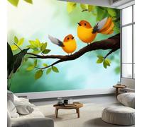 Papier Peint Dessin Animé Oiseau Branche D'Arbre250 x 175 cm Décoration Papier Peint Moderne Vert Murale facile à nettoyer, idéale pour chambre et salon, avec un design unique et moderne