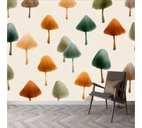 Papier peint dessiné main plantes coloré champignons 250 x 175 cm, décoration murale poster tableaux muraux tapisserie papier peint photo style aquarelle pour salon chambre de enfants décor fond tv