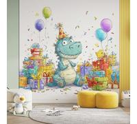 Papier Peint Dinosaure, Fresque Murale Dessin Animé Dino Cadeau Ballons Coloré, Papier Peint Panoramique Intissé - Décoration Murale Pour Salon, Chambre, Bureau - 200 x 140 cm(non adhésif)