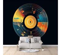 Papier Peint Disques Vinyles 250x175 cm Papier Peint Panoramique Effet 3D, Peinture Murale intissé Grande Musique, pour Moderne Salon Chambre TV Fond